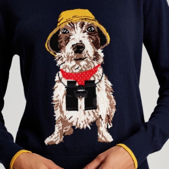 Joules Jack Russel Parson Terrier Dog Ladies Knit Sweater size 10 Navy Blue - Picture 3 of 12